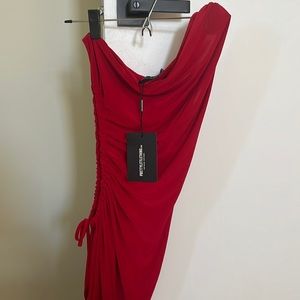 Red slinky ruched side cut out body con